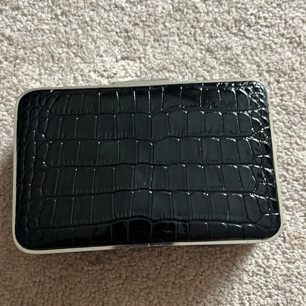 White House Black Market black snakeskin mini hard case clutch - Picture 4 of 6
